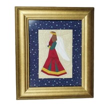 Handmade Quilted Framed Angel Christmas Holiday Decoration Red Blue Beig... - £23.20 GBP