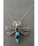 Butterfly Turquoise Sterling Silver Pendant Brooch Stone 18&quot; Chain South... - $88.11