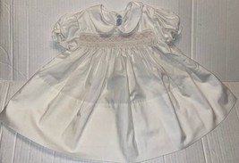 Vintage Collar Feltman Bros. Smocked White &amp; Pink Baby Dress Short Sleev... - $29.69