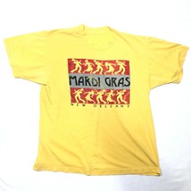 Vintage New Orleans Mardi Gras Tee T Shirt Mens S Yellow Dancing Music Spellout - £12.49 GBP