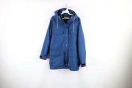 Vintage 90s REI Mens Medium Distressed Water Resistant Hooded Parka Jacket Blue - £46.42 GBP