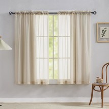 Home Brilliant Sheer Curtains For Living Room 45 Inch Length Small Window, Linen - £33.66 GBP