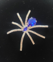 Vintage Unbranded Silver Tone Spider Brooch Pin Clear and Blue Rhineston... - $57.99
