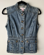 Xhiliration Womens Blue Denim Jean Vest Pockets Button Up Sleeveless SZ Small - £12.36 GBP