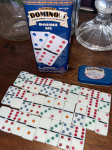 Collectors Dominoes Color Dot Double Six Tin Box Cardinal W/  Game Instructions - $12.19