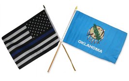 AES 12x18 12&quot;x18&quot; Wholesale Combo USA Police Blue Line &amp; Oklahoma State Stick Fl - £8.69 GBP