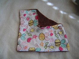 New Plush Tag Mini Security Blanket-Brown Bees and Flowers Handcrafted - £10.40 GBP