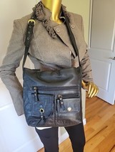 Stone Mountain Cargo Pocket Black Pebble Leather Satchel Crossbody Bag Adj - $29.69