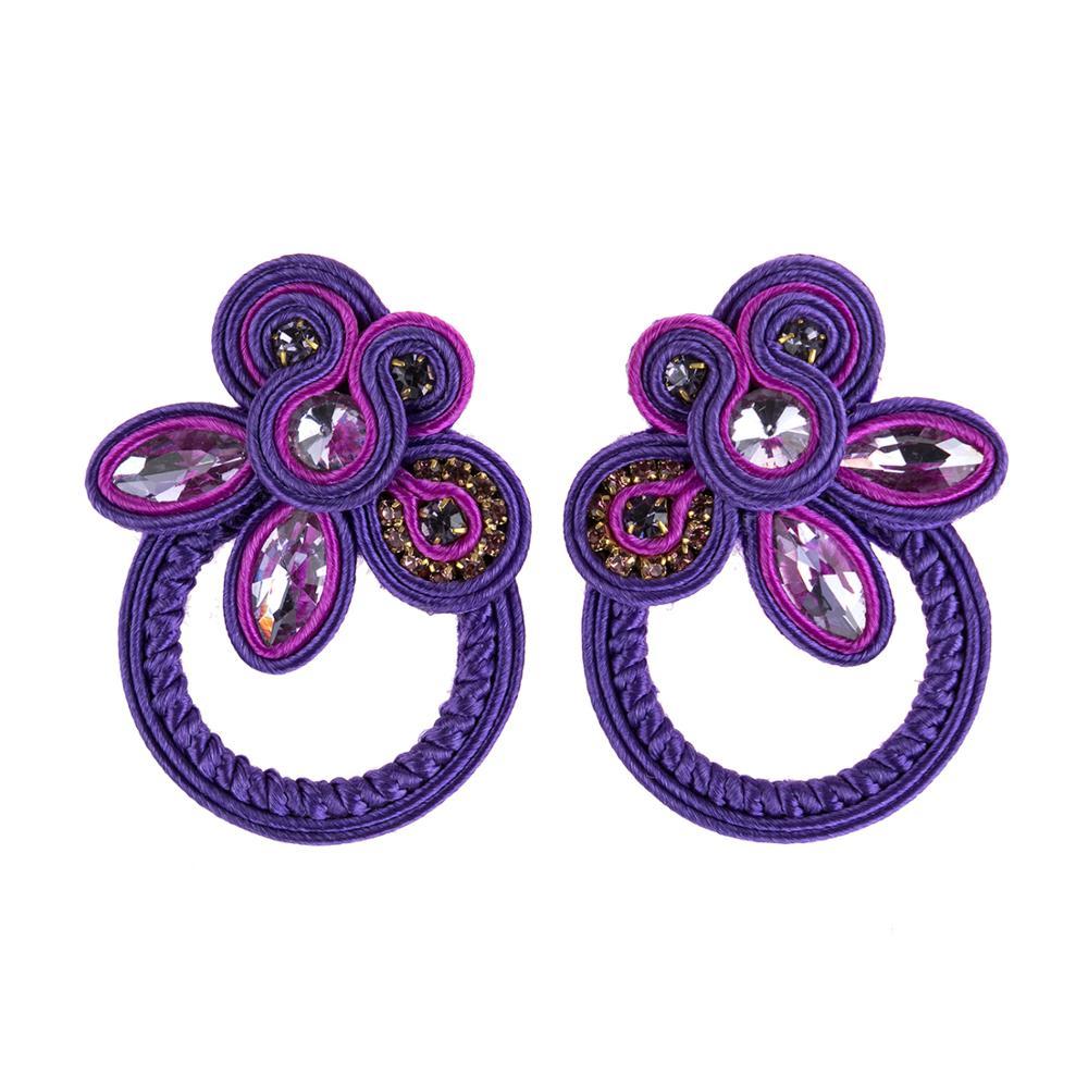 Primary image for Soutache Earrings Flower weaving large Hoops Dangle Earring women's Jewelry purp