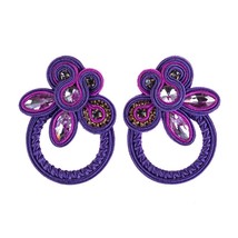 Soutache Earrings Flower weaving large Hoops Dangle Earring women&#39;s Jewelry purp - £16.59 GBP