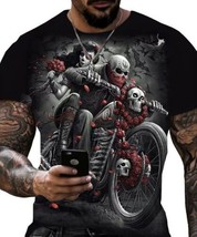 3-D Digital  Pattern Men&#39;s Graphic Tee Motorcyclist Skulls Ride SS Large... - $24.74