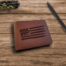 Engraved American Flag Wallet Personalized Custom Leather Handmade Mens ... - £35.88 GBP