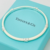 7.75&quot; Tiffany Signature X Bangle Bracelet in White Ivory Cream Enamel 925 Silver - £389.67 GBP