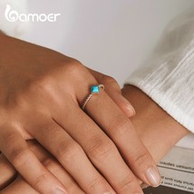 Blue Zircon Ring 925 Sterling Silver Geometric &amp; Simple Style Design Open Ring f - $20.95