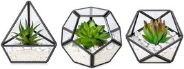 Mkono Artificial Succulent in 3 Pack Mini Glass Geometric Terrarium, Miniature - £34.36 GBP