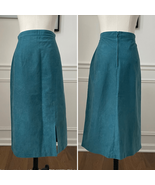 Vintage 70s Sears Brushed Fabric Teal A-Line Midi Skirt M - $31.96 CAD