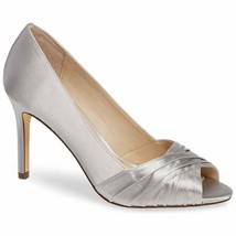 Nina Women Peep Toe Pump Heels Rhiyana Size US 9.5 Wide New Silver Satin - £18.04 GBP