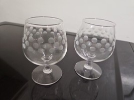 2 Brandy Glasses Snifters  etched polka dot crystal 4&quot; Vintage - £6.30 GBP