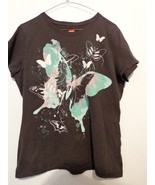 Hanes  women&#39;s L Graphic Butterfly Black green t-shirt top shirt - $138.82 MXN