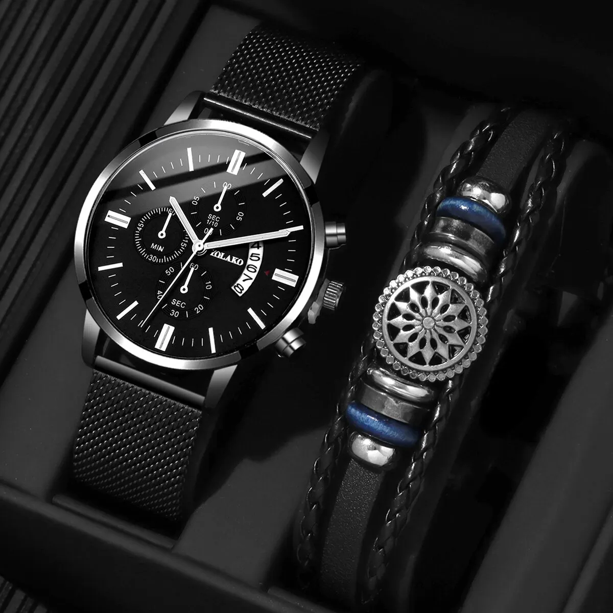 2PCs Men&#39;s Business Calendar Network with Watch and celet Set - $55.40