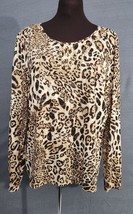 Chico’s Womans Animal Print Leopard  Gold Embellished Top Tunic Rayon Sz 3 (XL) - £17.94 GBP