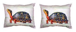 Pair of Betsy Drake Happy Turtle No Cord Pillows 16 Inch X 20 Inch - £62.29 GBP