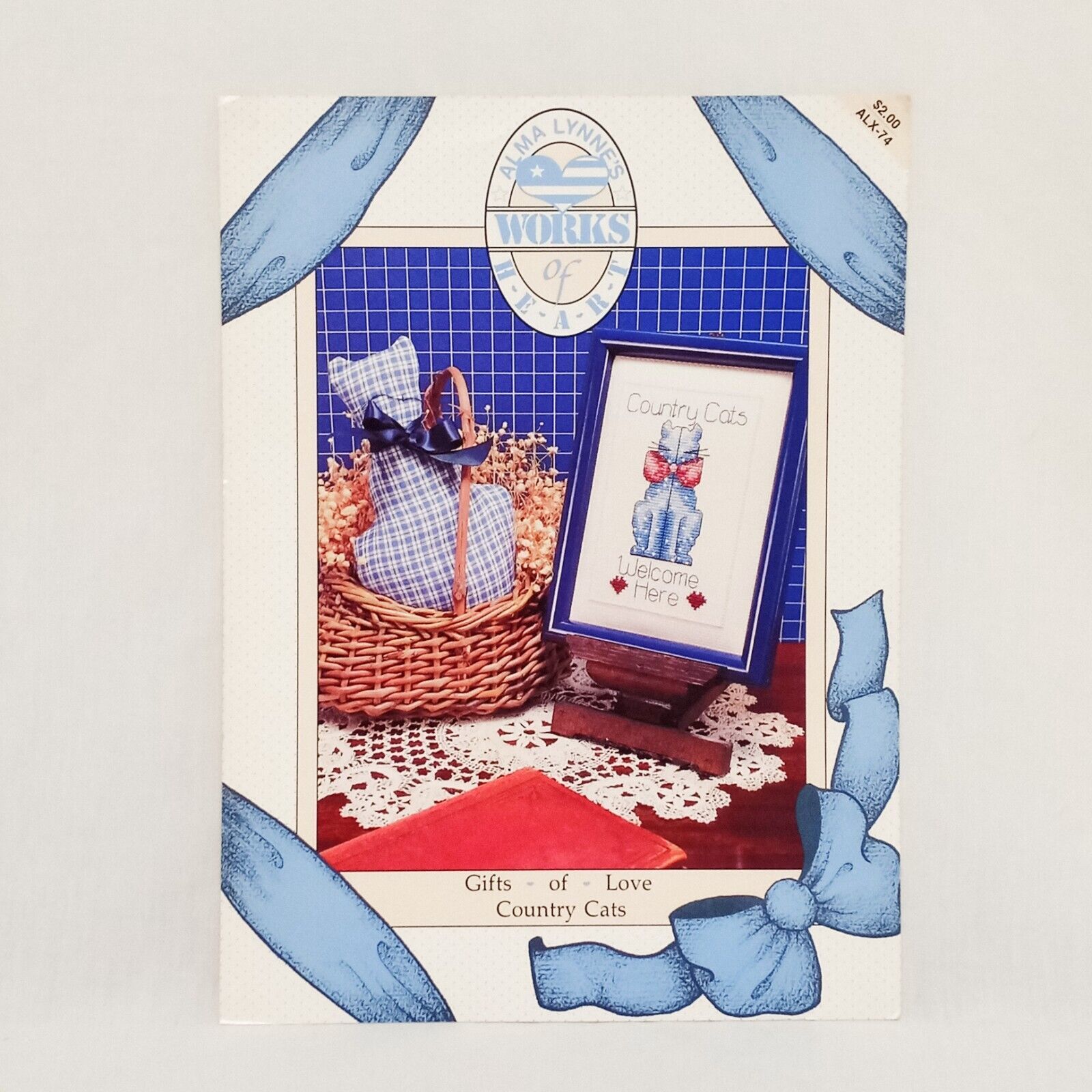 Country Cats Cross Stitch Leaflet ALX-74 Alma Lynne's Works of Heart 1987 Blue - $14.84
