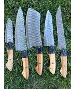 HANDMADE DAMASCUS STEEL CHEF KNIFE KITCHEN KNIVES CHEF SET Wood Bull Hor... - $88.21
