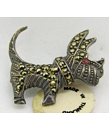 Art Deco Style Sterling Silver Marcasite and Ruby Westie Dog Brooch  - $137.36 CAD