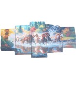 Horse Mustang Running Home Decor 5 panel Canvas Print Painting Nature River - $37.00 CAD