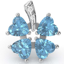 4 Leaf Clover Shamrock Blue Topaz Diamond Pendant In 14k White Gold - £377.20 GBP