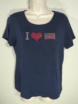 Rebecca Malone Sparkly  I (heart) Love USA  America Knit Top Tee Size M - £6.31 GBP