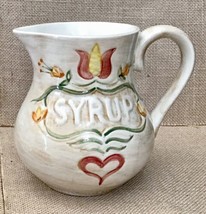 Vintage Folk Art Ceramic Syrup Pitcher Hearts And Flowers Cottagecore - £14.01 GBP