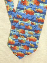 J Garcia Neck Tie/Necktie Silk orange blue musical notes dragon fish 60&quot;... - $17.99