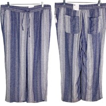 Old Navy Pants XL Linen Blend Blue White Stripes Pockets New - $24.74