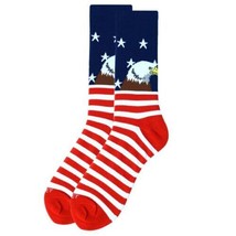 Parquet Men&#39;s Crew Novelty Socks Bald Eagle American Flag Shoe Size 6-12.5 New - £9.26 GBP