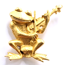 JJ Musical Frog Playing Violin Gold Tone Music Theme Pin Animal Jonette ... - $240.15 MXN