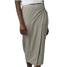 Prana Polyforest Skirt Midi Faux Wrap Grey Striped Organic Cotton Size S... - £21.08 GBP