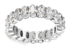 ADIRFINE 18K White Gold Plated 5mm Oval Cut Cubic Zirconia Eternity Ring - $29.99