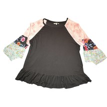 Pioneer Woman Shirt Womens XXXXL Black Floral with Raglan Sleeves Peplum... - $11.99