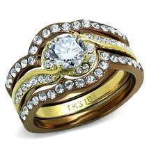 TK2669 Stainless Steel Clear CZ Ring - AAA Grade Center Stone Jewelry - $41.99