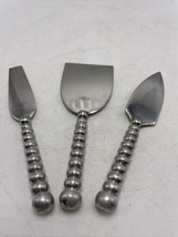 Pier 1 Cheese Knife Set 3 Stainless Modern Textured Rings Silver Metal H... - $19.59