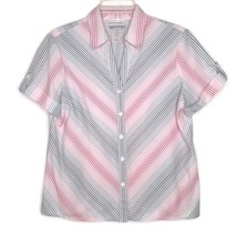 Alfred Dunner Womens Size PM Blouse Short Sleeve Button Front V-Neck Stripe - £10.39 GBP