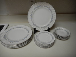 Kessington China Springtime 5820 ~ 15 Piece Set Plates &amp; Bowls Blue Flowers - $71.20
