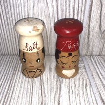 Vintage Miniature Wooden Salt &amp; Pepper Shakers, Chefs head, Made In Japan - £7.74 GBP