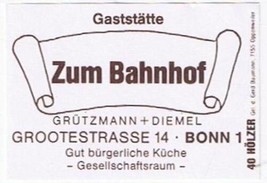 Matchbox Label Germany Gaststatte Zum Bahnhof Bonn - £0.78 GBP