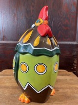 Colorful Ceramic Rooster Cookie Jar Geometric Green Orange Chicken Cookie Jar - £34.78 GBP