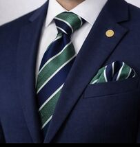 Blue &amp; Green Striped Necktie, Hanky, &amp; Cufflinks Set - $18.99