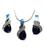 Tanzanite Blue Fire Opal Inlay Sterling Silver 20&quot; Necklace Earrings Set... - £56.39 GBP