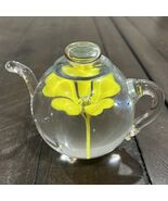 Capredoni Vintage Tea Pot Hand Blow Glass Air Bubbles Paperweight Yellow... - $236.20 MXN